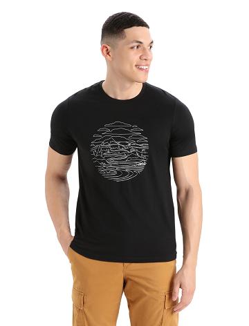 Pánské Tričko Icebreaker Merino Tech Lite II Krátké Sleeve Pump Track Černé | CZ 1748PJJQ